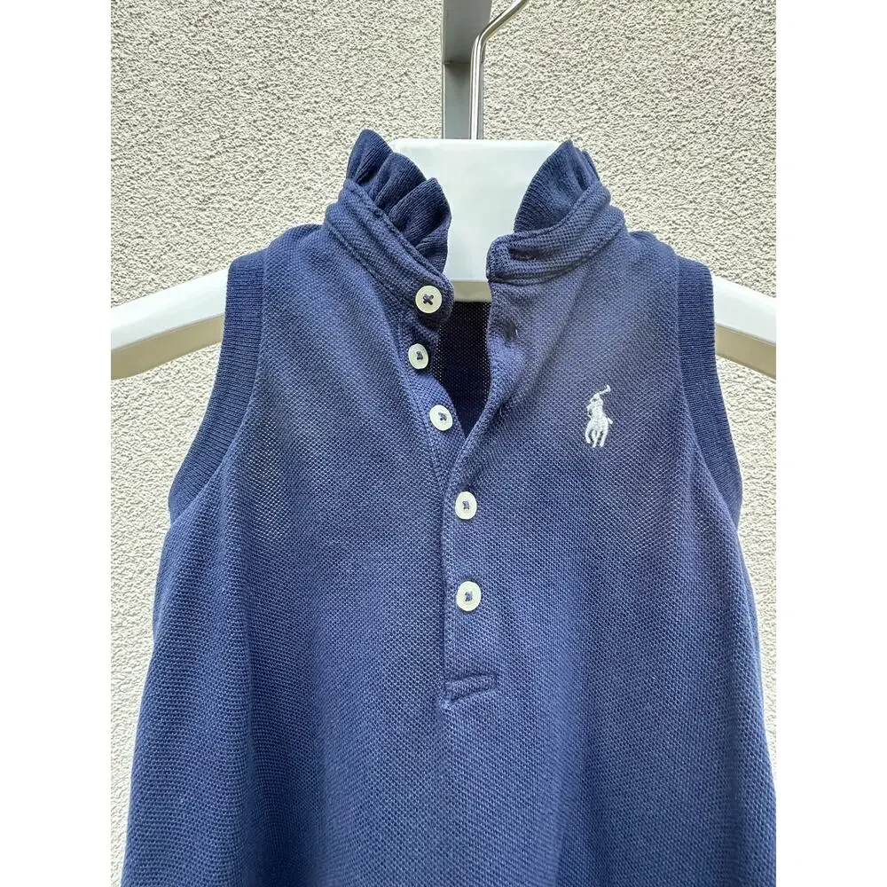 Polo Ralph Lauren Pique Sleeveless Ruffle Dress Baby Size 2T, Blue